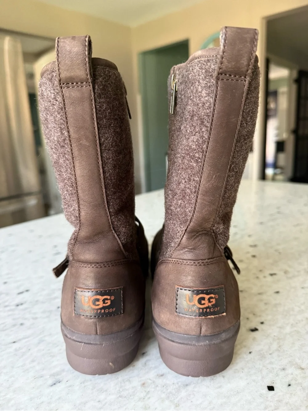 UGG Waterproof “Robbie” Women's Brown Mid-Calf Leather & Wool Boot